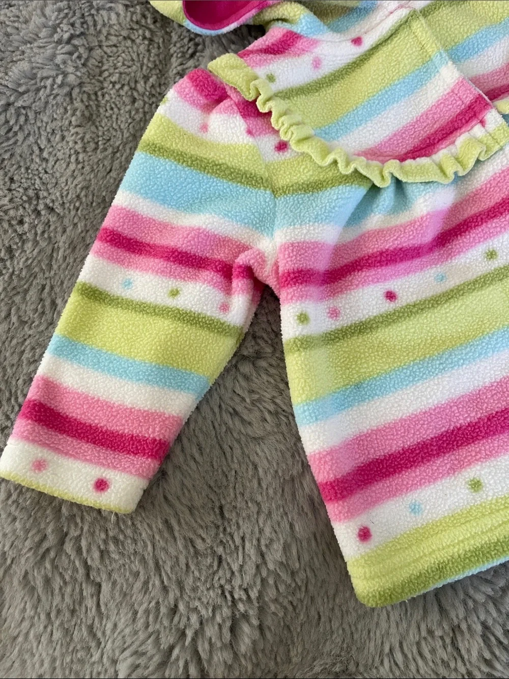 Vintage Gymboree Girls' Striped Hooded Fleece Jacket - Pink & Green Sz 6/12M